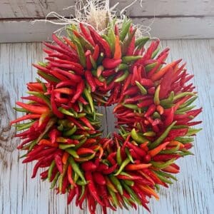 CHRISTMAS COLORS: Red and Green Fresh All Natural Pequin Chile Wreath