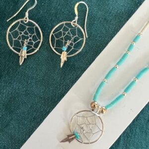 Dreamcatcher Jewelry: Turquoise and Sterling Silver Necklace and Earrings Set