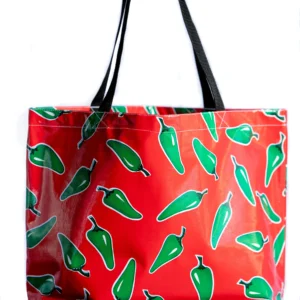 red tote with green chiles